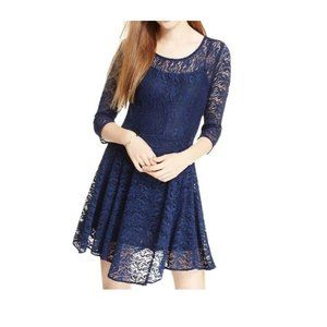 Fishbowl Lace Dress Sz Small Women’s  Navy Blue Floral W/ Liner Fit and Flare